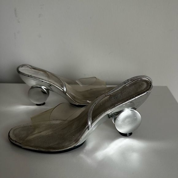 Vintage Silver Clear Peep Toe Heels - Picture 3 of 10